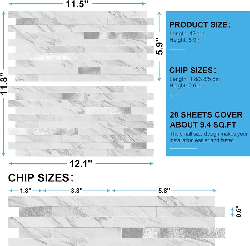 V-MOZZA Peel and Stick Backsplash, 20-Sheet Peel and Stick Tiles 12.1" x 5.9" Stick on Backsplash PVC Wall Tile for Kitchen Fireplace - Image 4